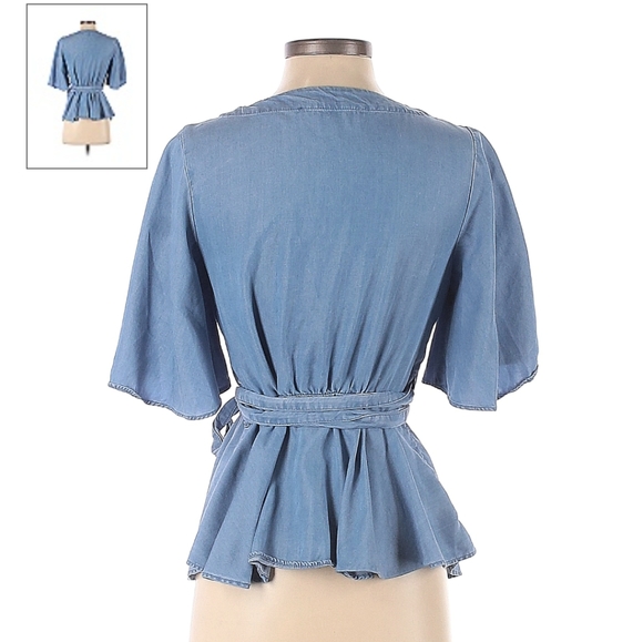 LOFT Blue Short Sleeve Tie Blouse - Picture 4 of 4
